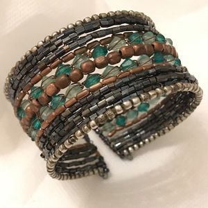Multi Beaded Wired and Woven Cuff Bracelet
